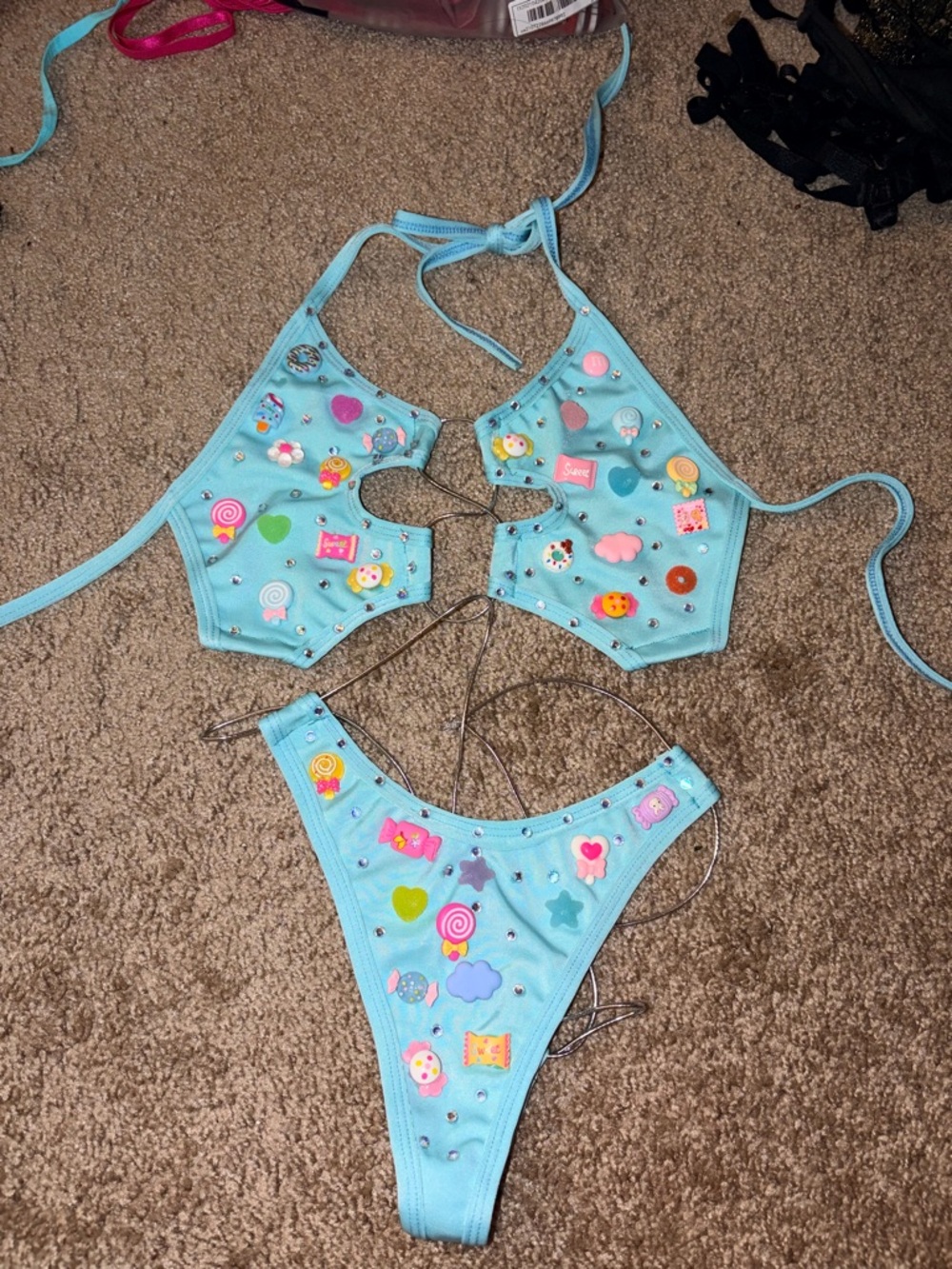 Women's Light Blue Print Halter Bikini Set - Picture 2 of 2